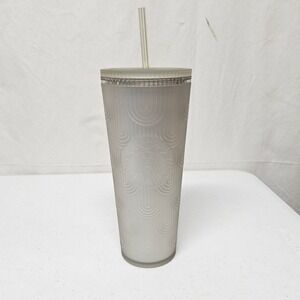 Starbucks Cold Cup Tumbler 24oz Frosted Grey Scalloped Wave Siren 011155891